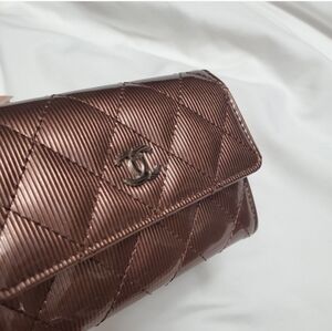 Chanel iconic CC Quilted stitching leather wallet cardholders